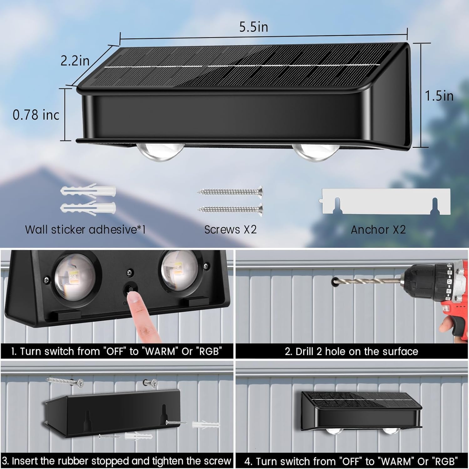 Thumbnail 5 de nibuuecer Solar Fence Lights (8 Pack) with 9 Colours and 11 Lighting Modes, IP65 Outdoor Waterproof