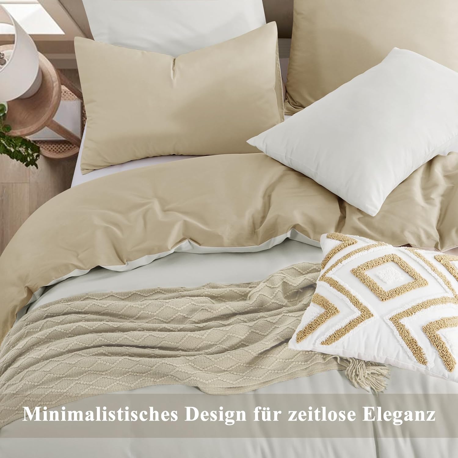 Thumbnail 3 de Aisbo Bettwäsche 140x200 Baumwolle – Khaki Beige Wendebettwäsche Set mit Reißverschluss, ÖKO-TEX, 80x80 Kissenbezug