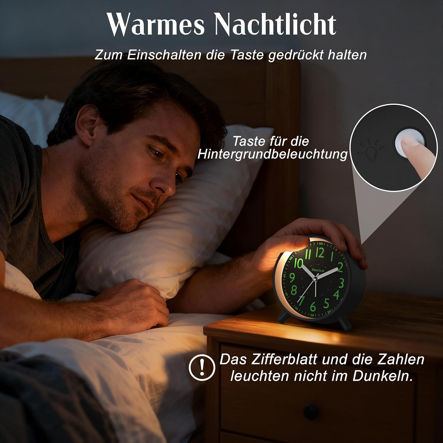Detalle de SOCICO Analoger Wecker mit Nachtlicht