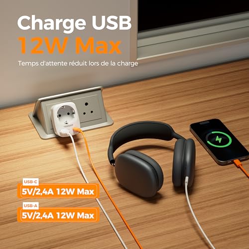 Thumbnail 3 de TESSAN Adaptateur de voyage Type D avec USB-C, USB-A et prise 2 500 W