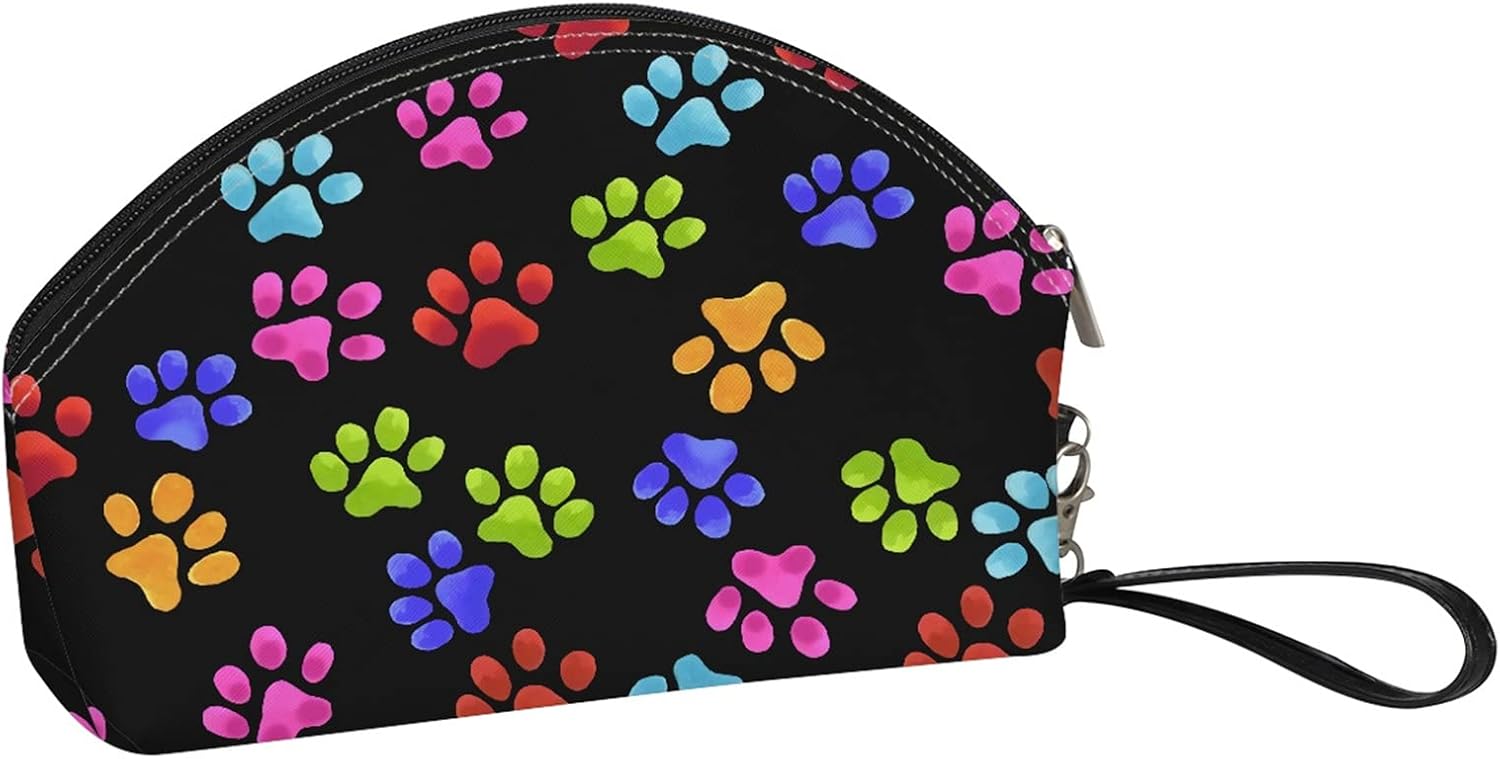 Thumbnail 2 de STUOARTE Travel Small Makeup Bag for Women – Colourful Dog Paw PU Leather, Curved Top, 27.5cm x 8.5cm x 17cm