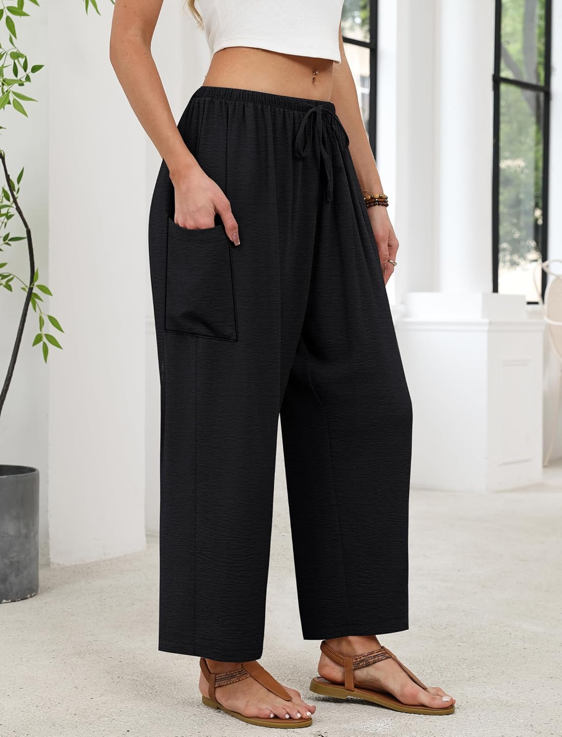 Thumbnail 2 de Sampeel Wide Leg Pants for Women – Barrel Palazzo Elastic Waist with Pockets
