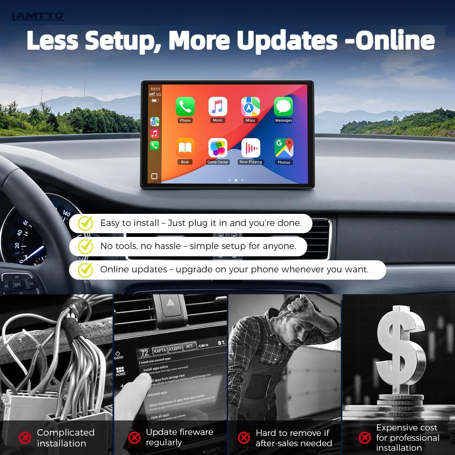 Thumbnail 6 de LAMTTO 11-Inch Wireless CarPlay Screen with in-Cell Display