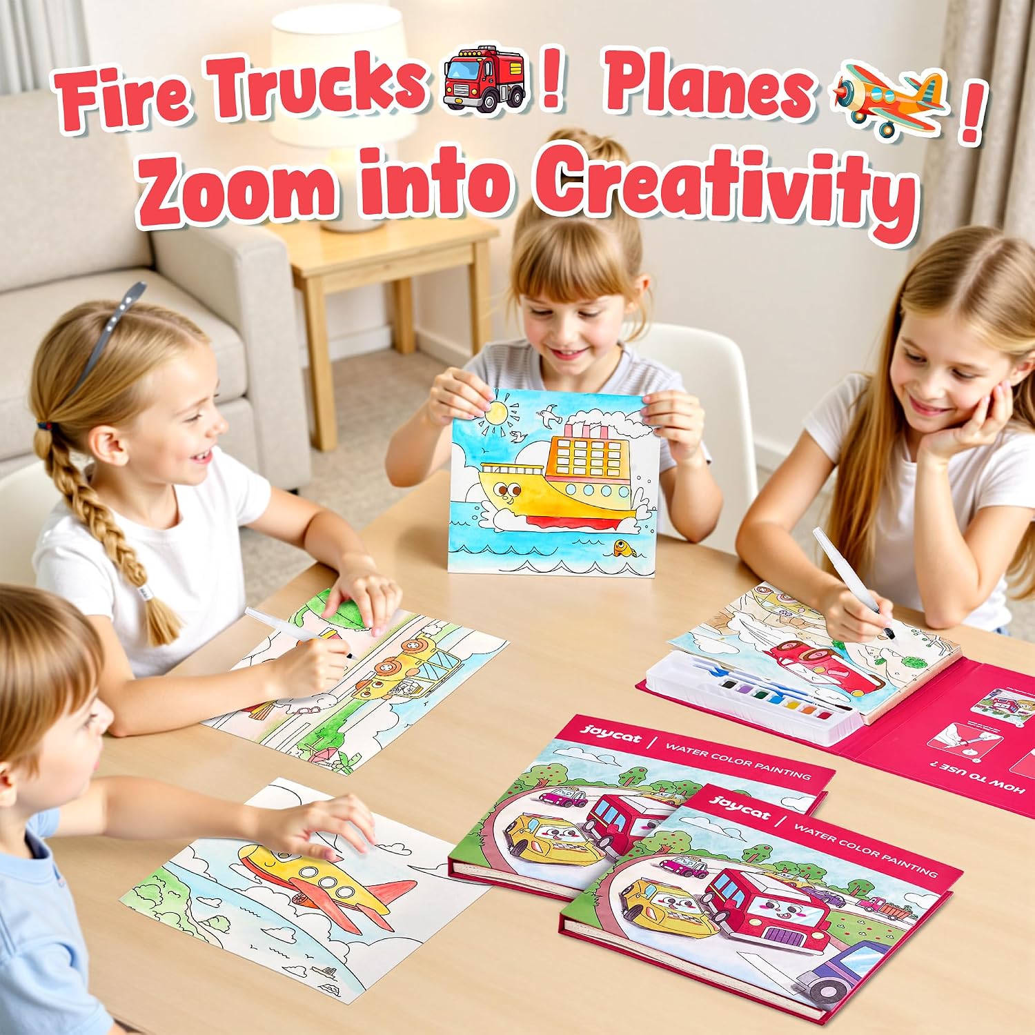 Detalle 2 de JoyCat paint-with-water colouring books set (Transportation) for kids aged 3–8