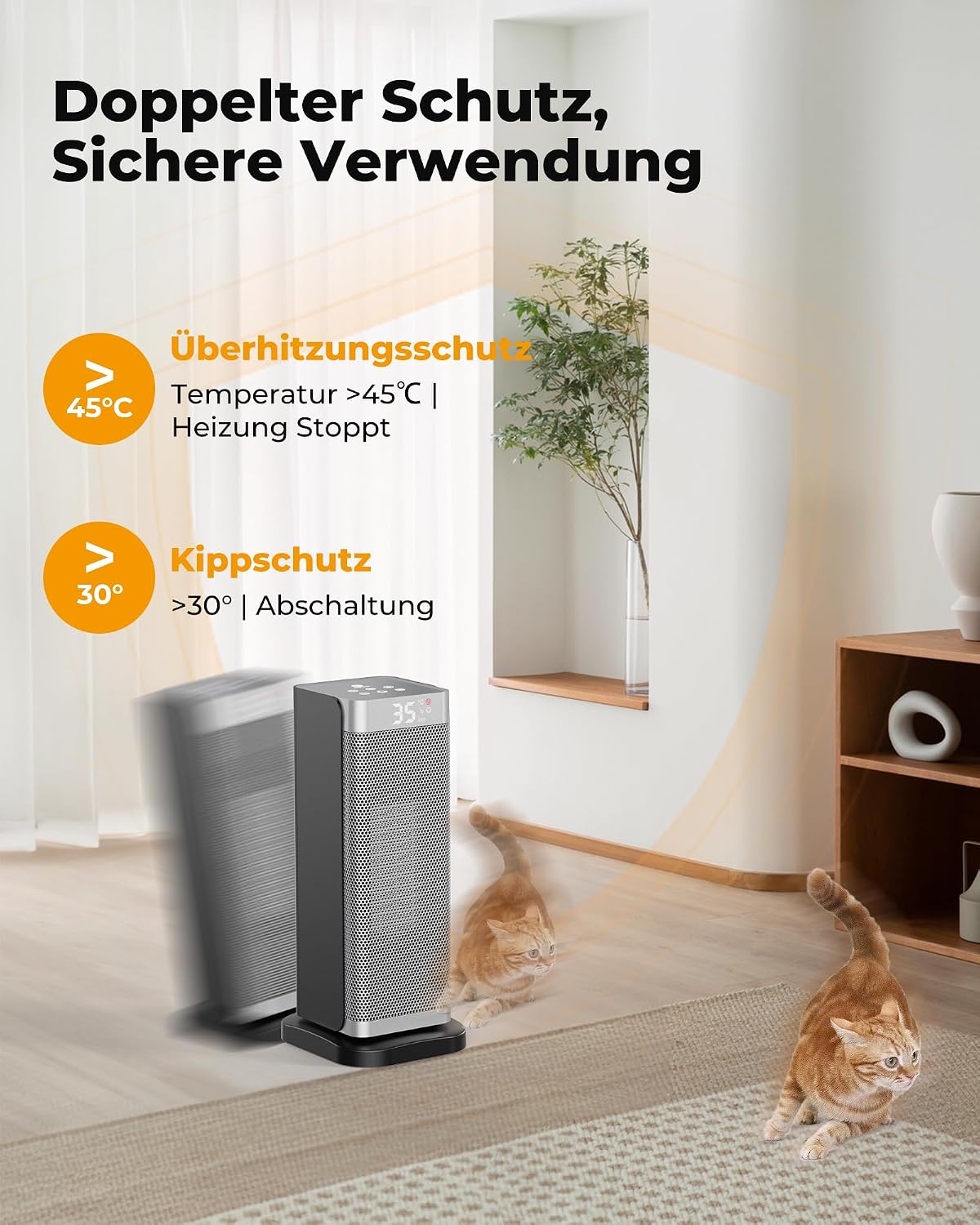 Detalle de Fitabok Heizlüfter Energiesparend 2000W – kompakt, leise und sicher mit Fernbedienung
