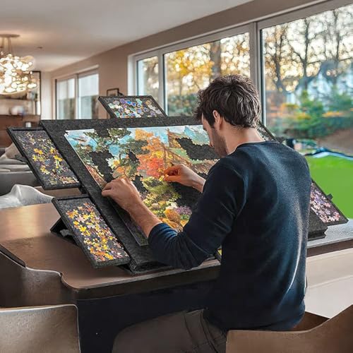 Detalle de Tapis Puzzle 1000 Pièces avec 6 Tiroirs de Tri et Support – Purova, 77 x 53,6 cm