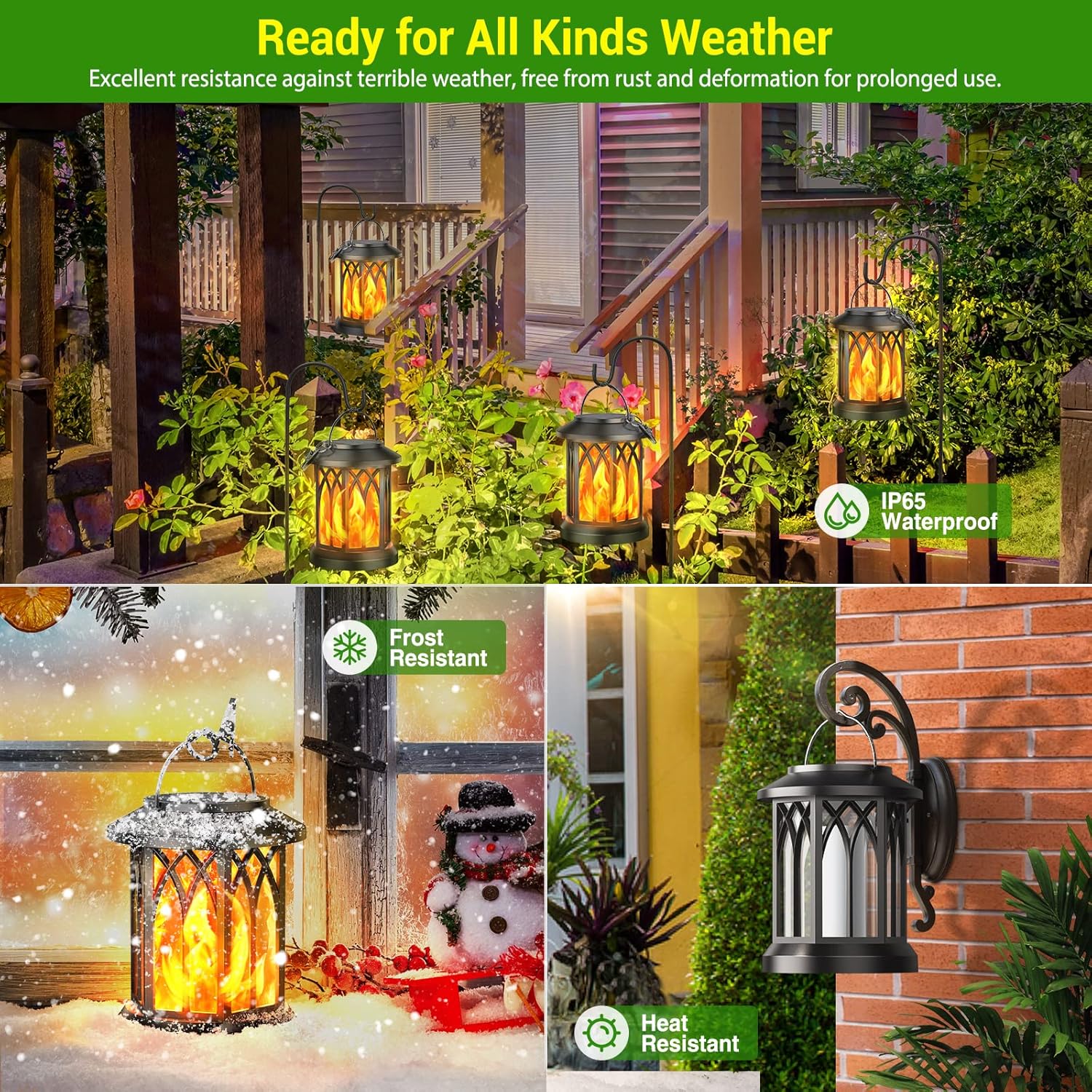 Detalle 2 de KOOPER Solar Garden Lights Outdoor 4 Pack: Hanging Lanterns with Realistic Flickering Flame LED