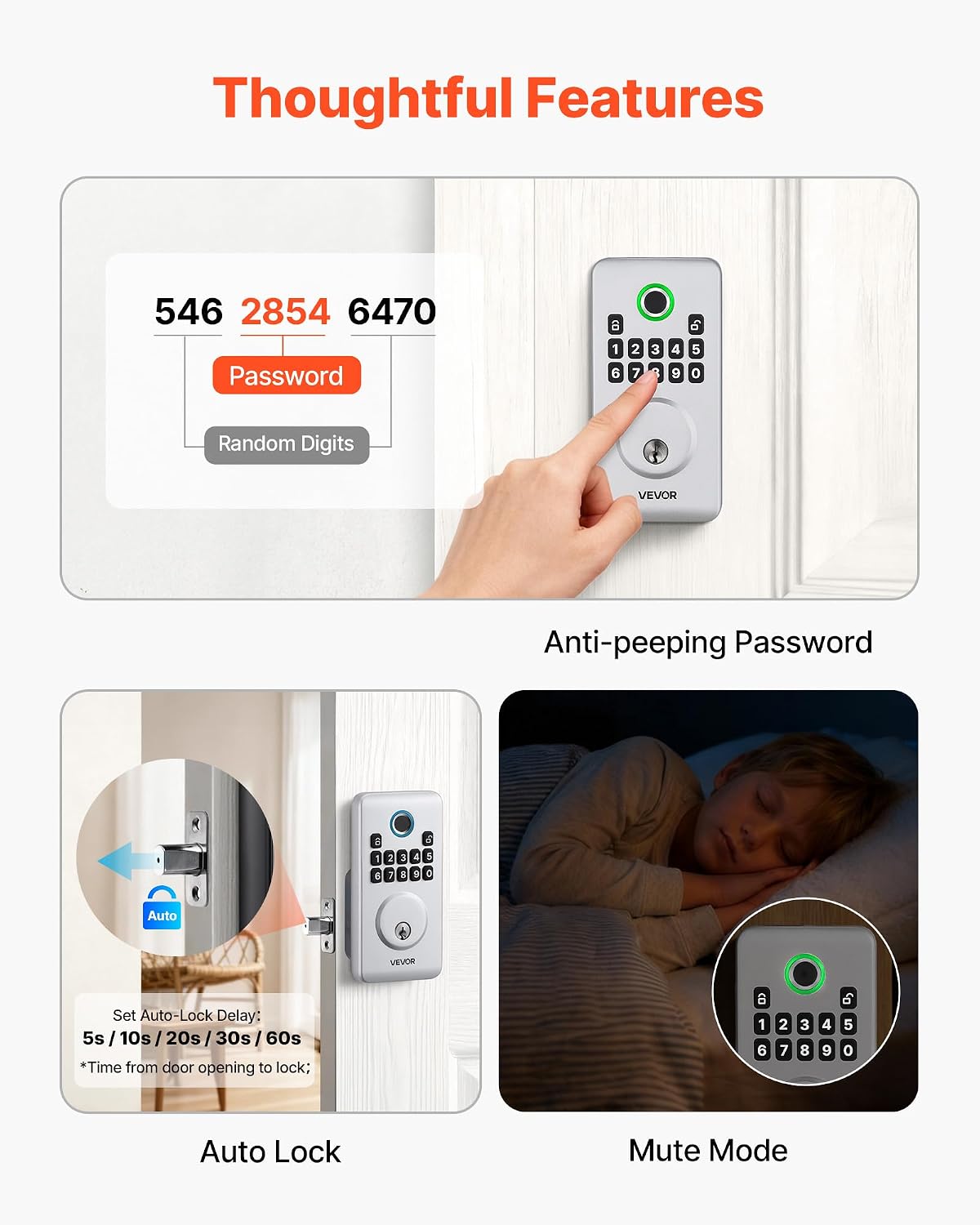 Thumbnail 4 de VEVOR Fingerprint Door Lock, Aluminum Alloy
