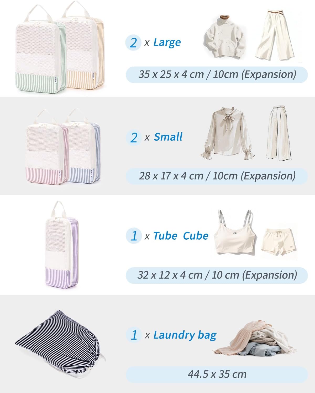 Detalle de Narwey Compression Packing Cubes 6-set