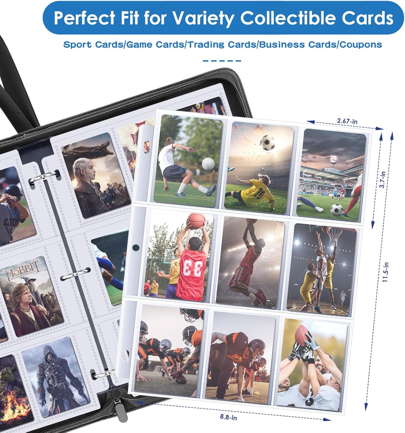 Thumbnail 4 de Homthy 900 Pockets Trading Card Binder with 9 Pocket Sleeves (3-Ring Album)