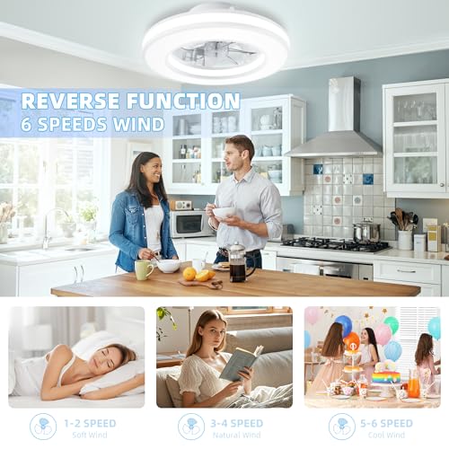 Detalle 2 de Koueers Ventilador de Techo con Luz 30W – RGB LED, Silencioso, Control Remoto y Mando, Ideal para Cocinas de 10–13 m²