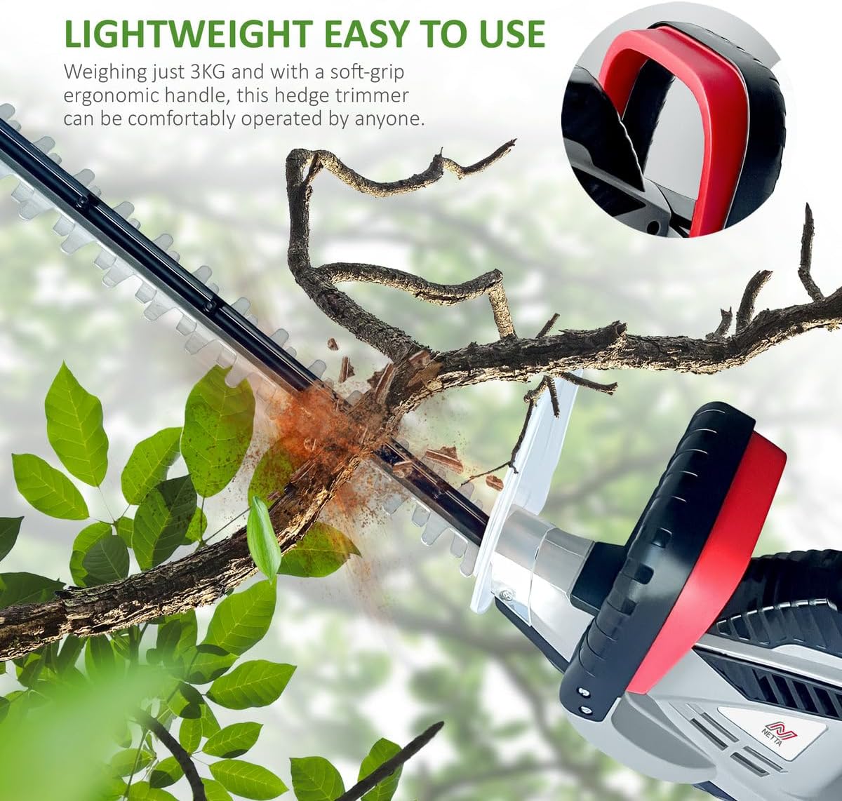 Thumbnail 6 de NETTA 600W Corded Hedge Trimmer (55cm Diamond Blade, 16mm Tooth Opening) with 6m Cable