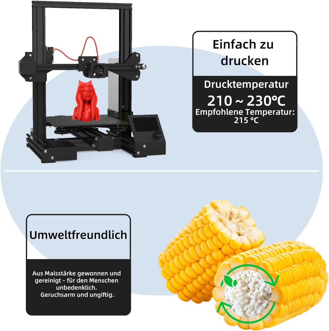 Detalle de 3DHoJor PLA+ Filament 1,75 mm (PLA Plus) für FDM-Drucker – rot, 1 kg, Maßgenauigkeit ±0,02 mm