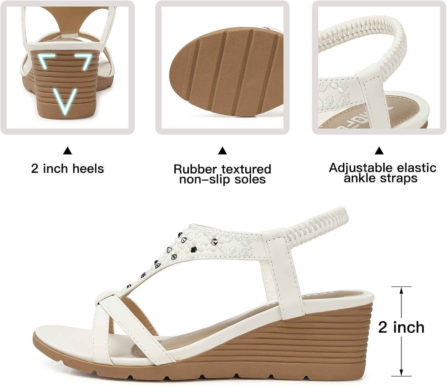 Detalle 2 de TEMOFON Women's Low Wedge Heels Summer Dressy Platform Sandals with Elastic Ankle Strap