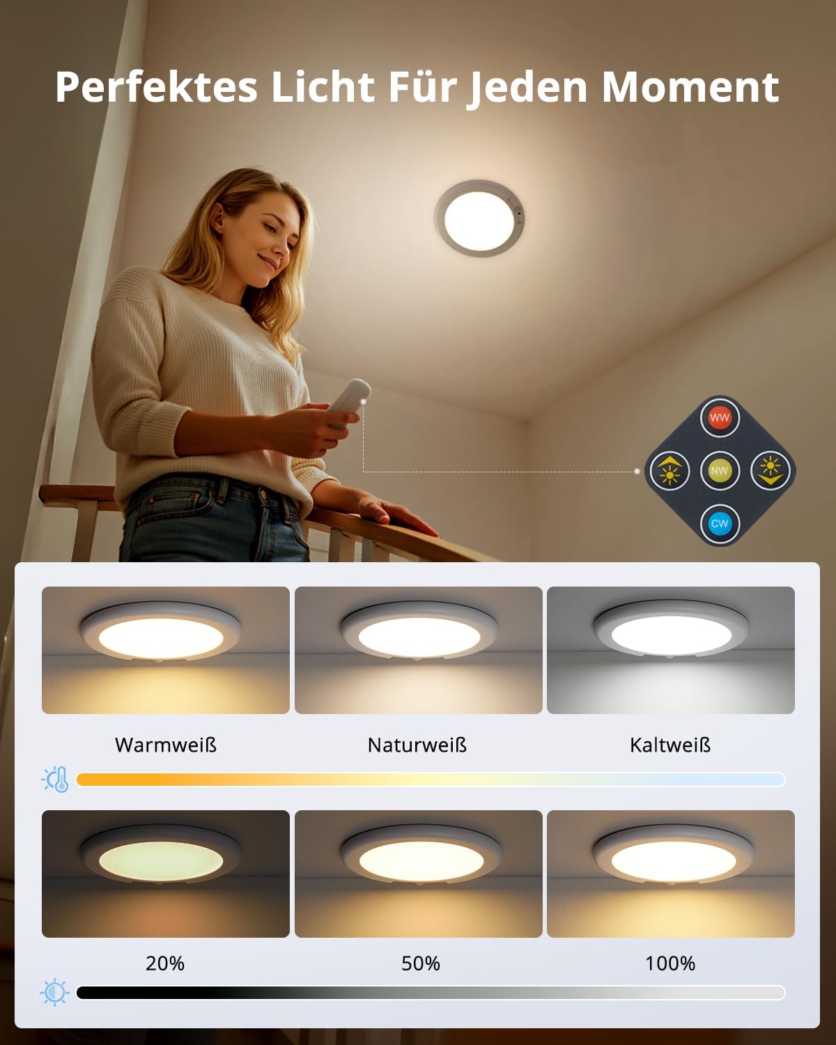 Thumbnail 6 de Combuh Akku-Lampe mit Bewegungsmelder – kabellose Deckenlampe für Garage, Keller oder Flur
