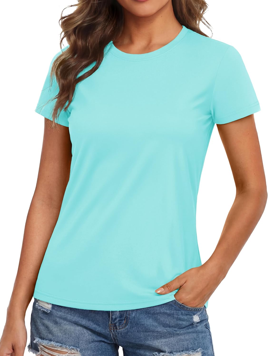 Detalle de MAGCOMSEN Women's Workout Top, Short Sleeve, UPF 50+, Quick-Dry Polyester