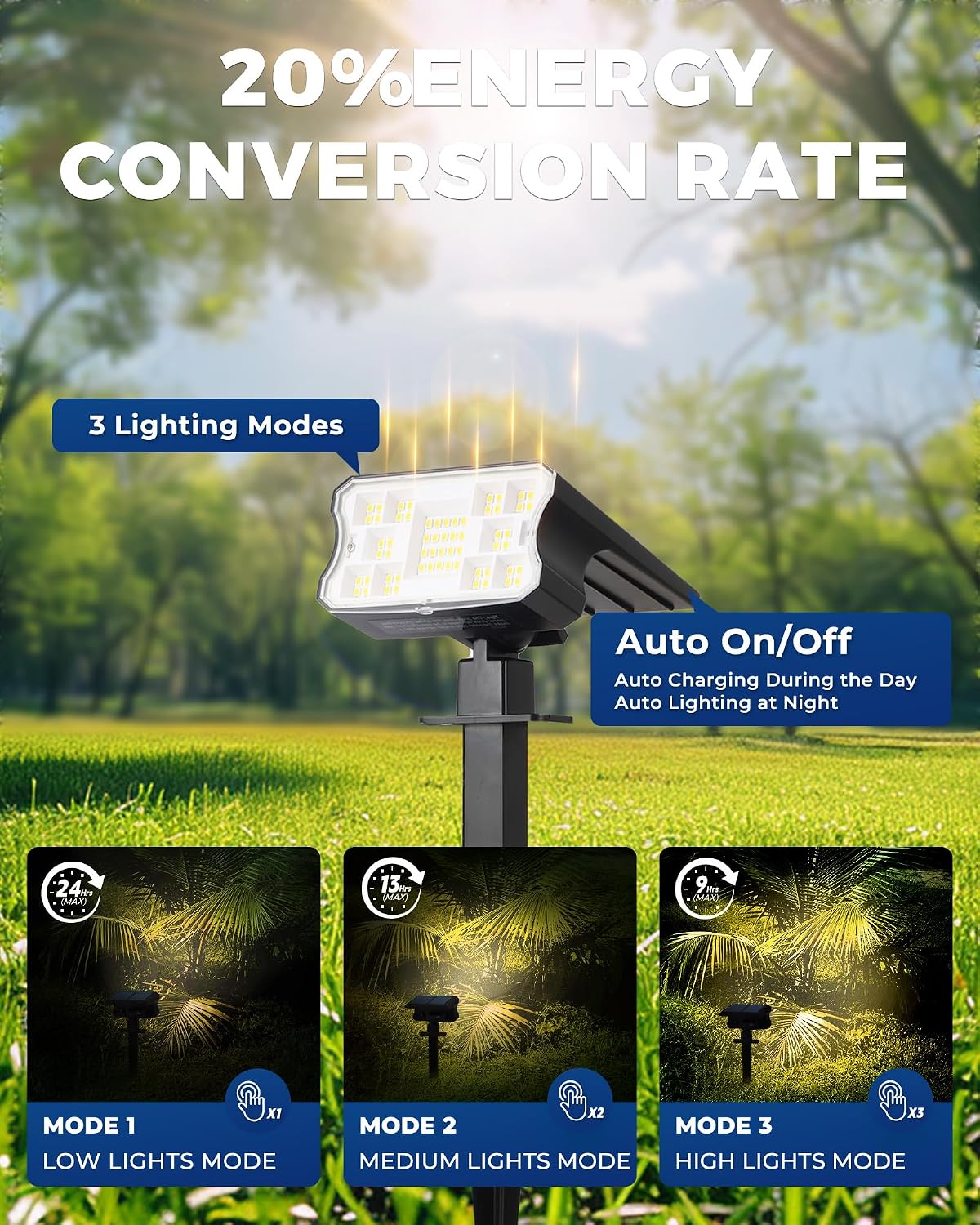 Thumbnail 2 de HGGH Solar Outdoor Spotlights, 60 LED, IP67, Warm White, 4-Pack