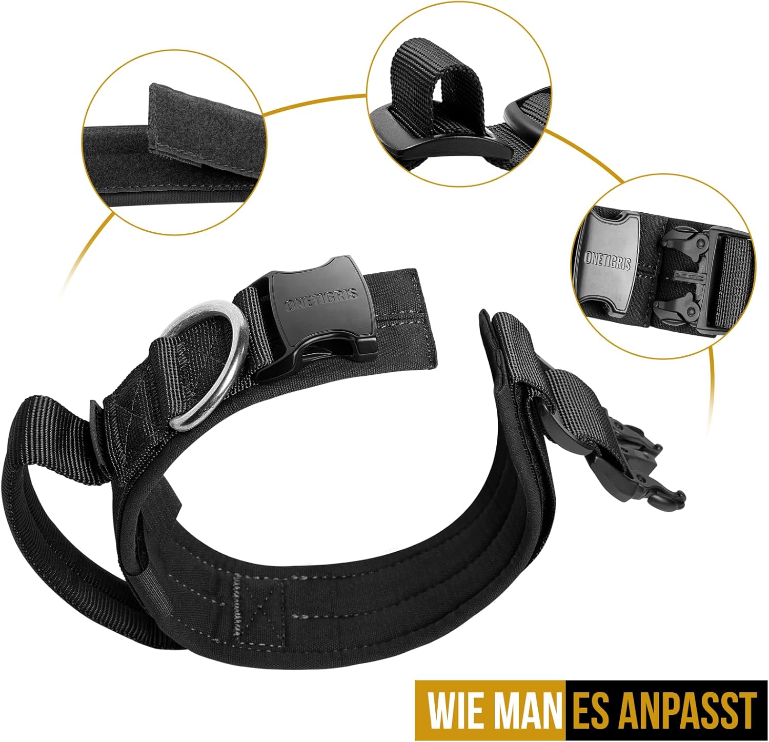 Thumbnail 5 de OneTigris Hundehalsband mit Metallschnalle – dickes Nylonband mit Polster (Schwarz, L)