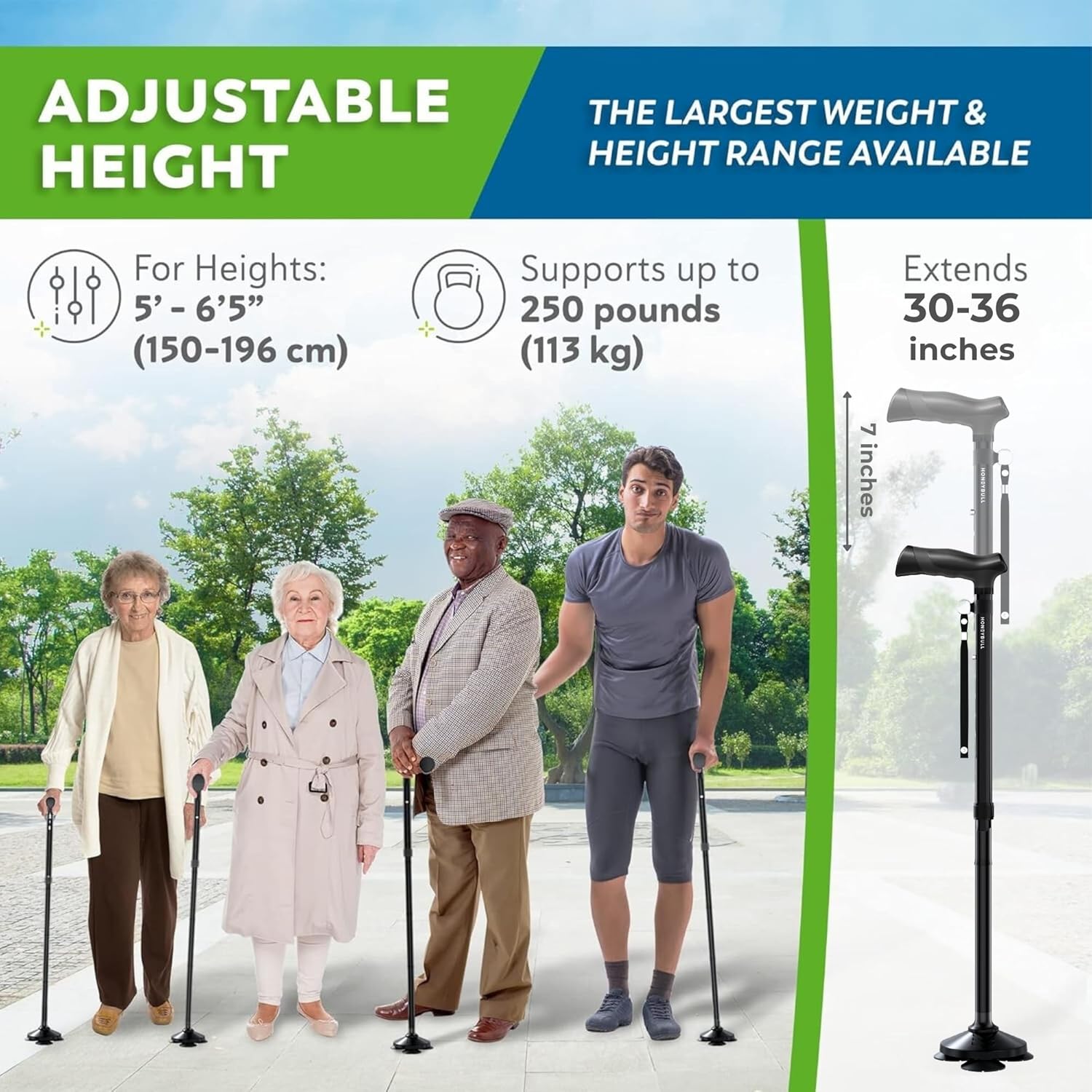 Thumbnail 6 de HONEYBULL Folding Walking Cane: All-Terrain, Adjustable & Heavy-Duty for Seniors and Adults