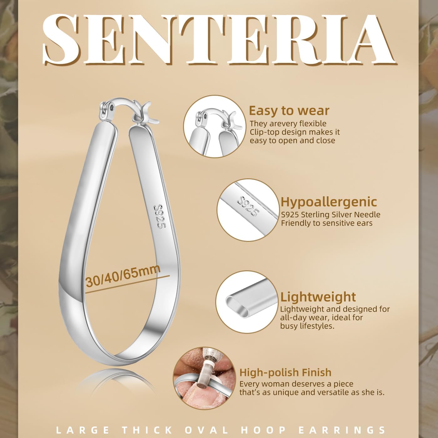 Detalle 2 de Senteria Silber Creolen Groß 65 mm