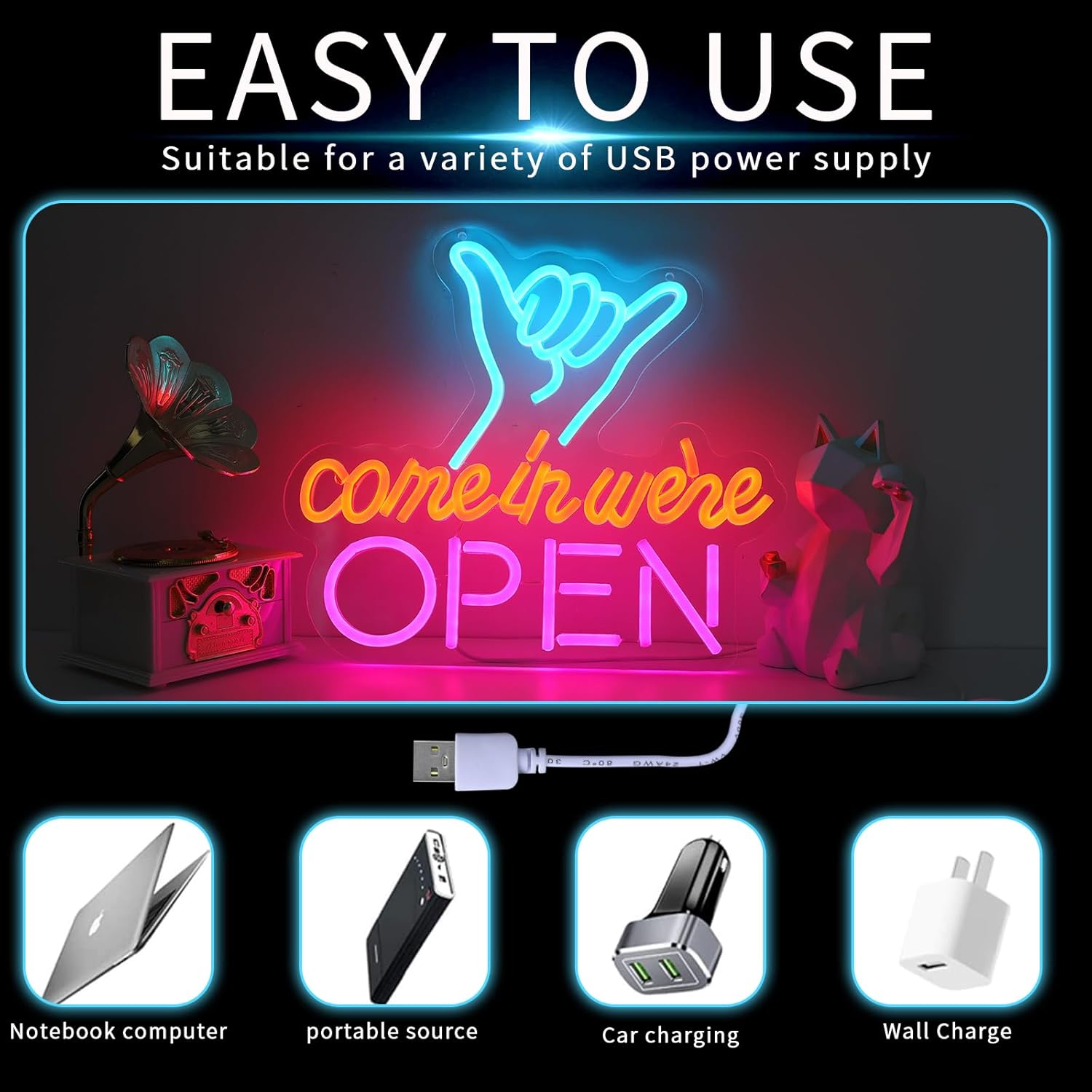 Detalle 2 de DWOOKE Open neon sign USB LED