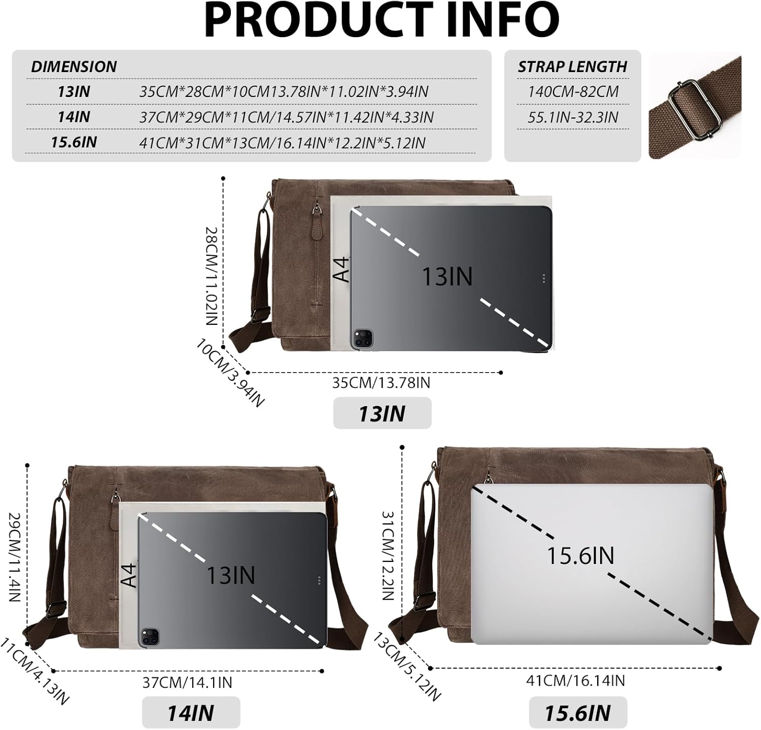 Thumbnail 2 de Leathario Canvas Messenger Bag: Durable, organised carry for laptops up to 15.6 inches
