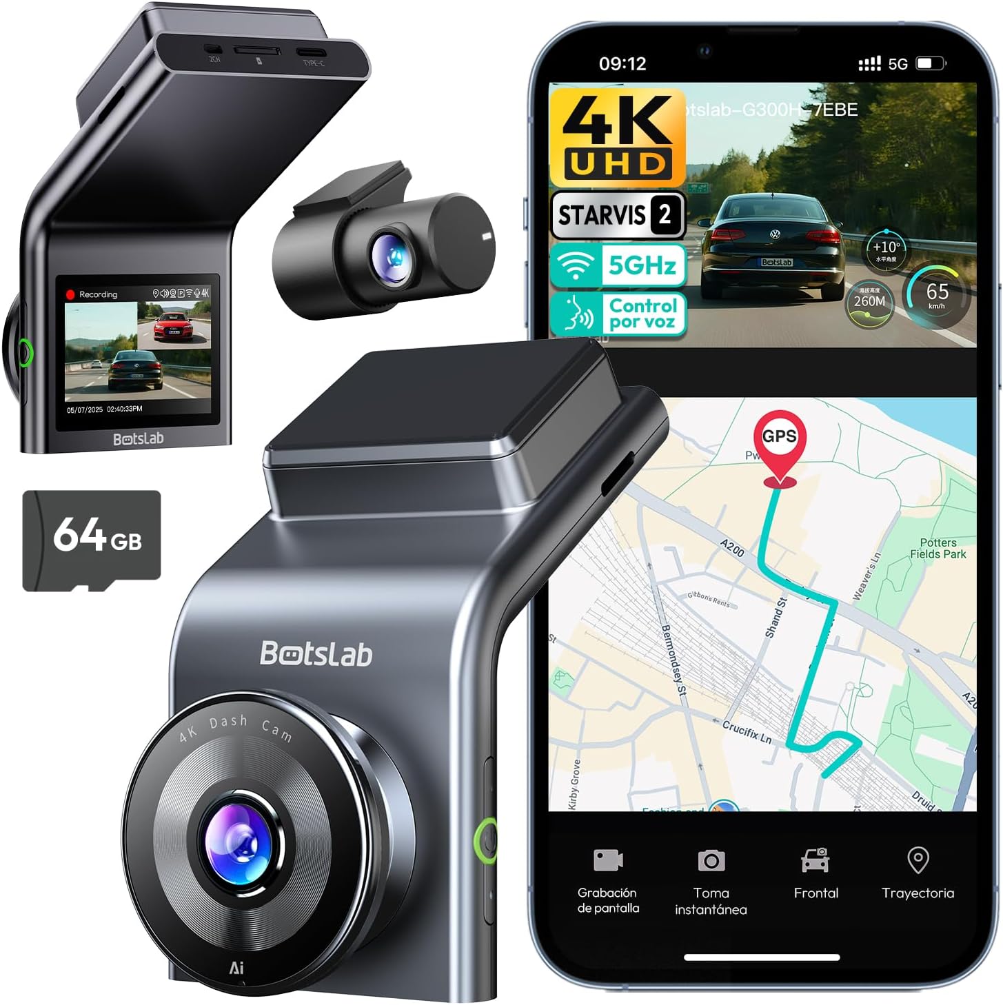 Detalle de BOTSLAB 4K Cámara Doble salpicadero con GPS