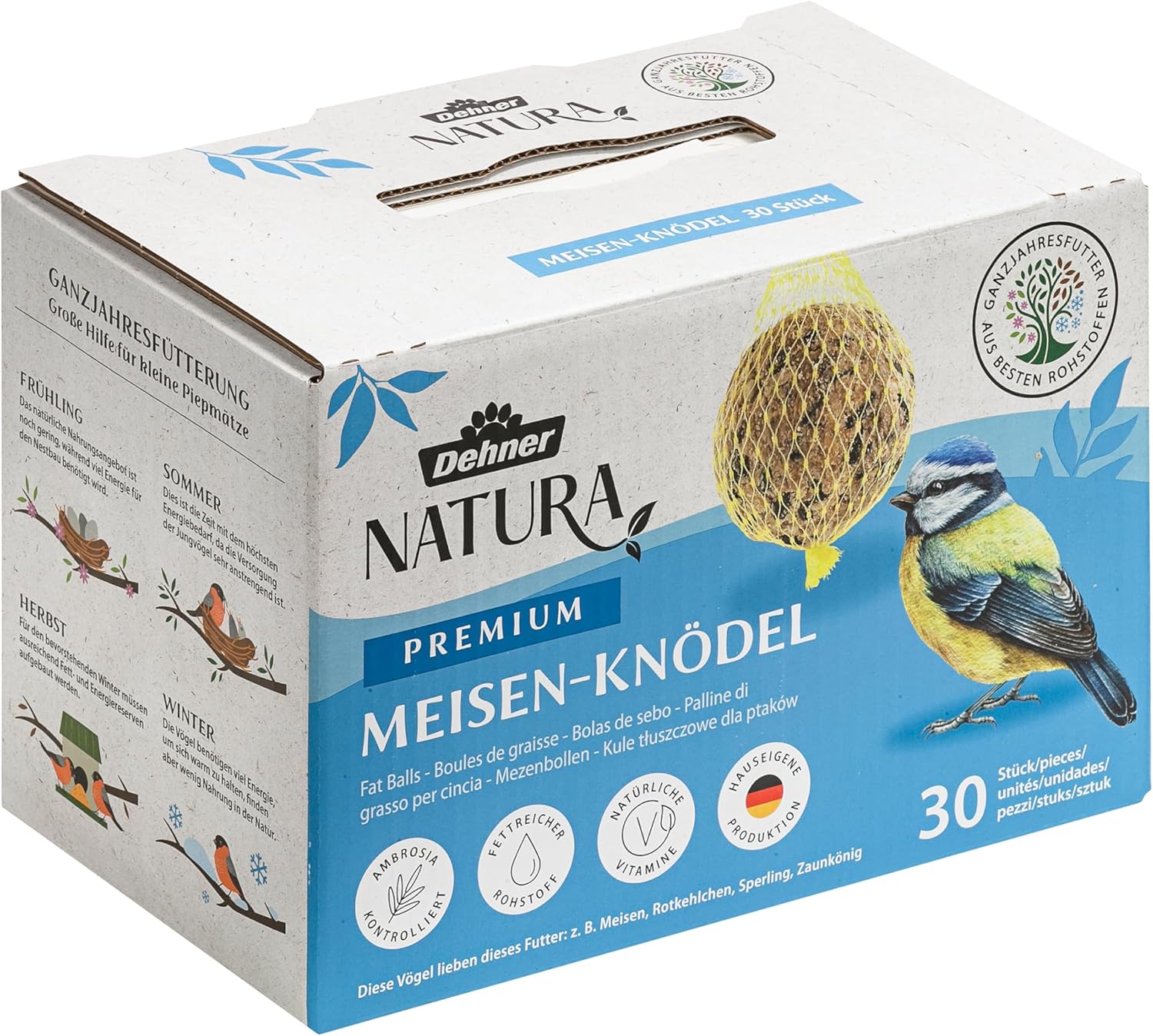 Dehner Natura Premium Mangime per uccelli selvatici – palline da 90 g, confezione da 1, 2,7 kg totali