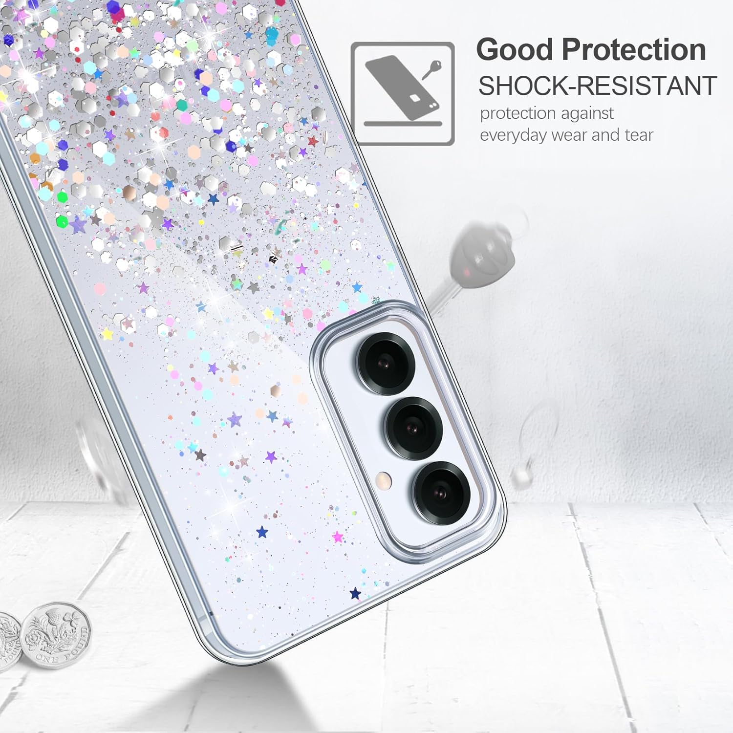 Thumbnail 2 de ivencase Clear Glitter Case for Samsung Galaxy A57 5G — Glittery TPU/PC Shield with 2 Screen Protectors