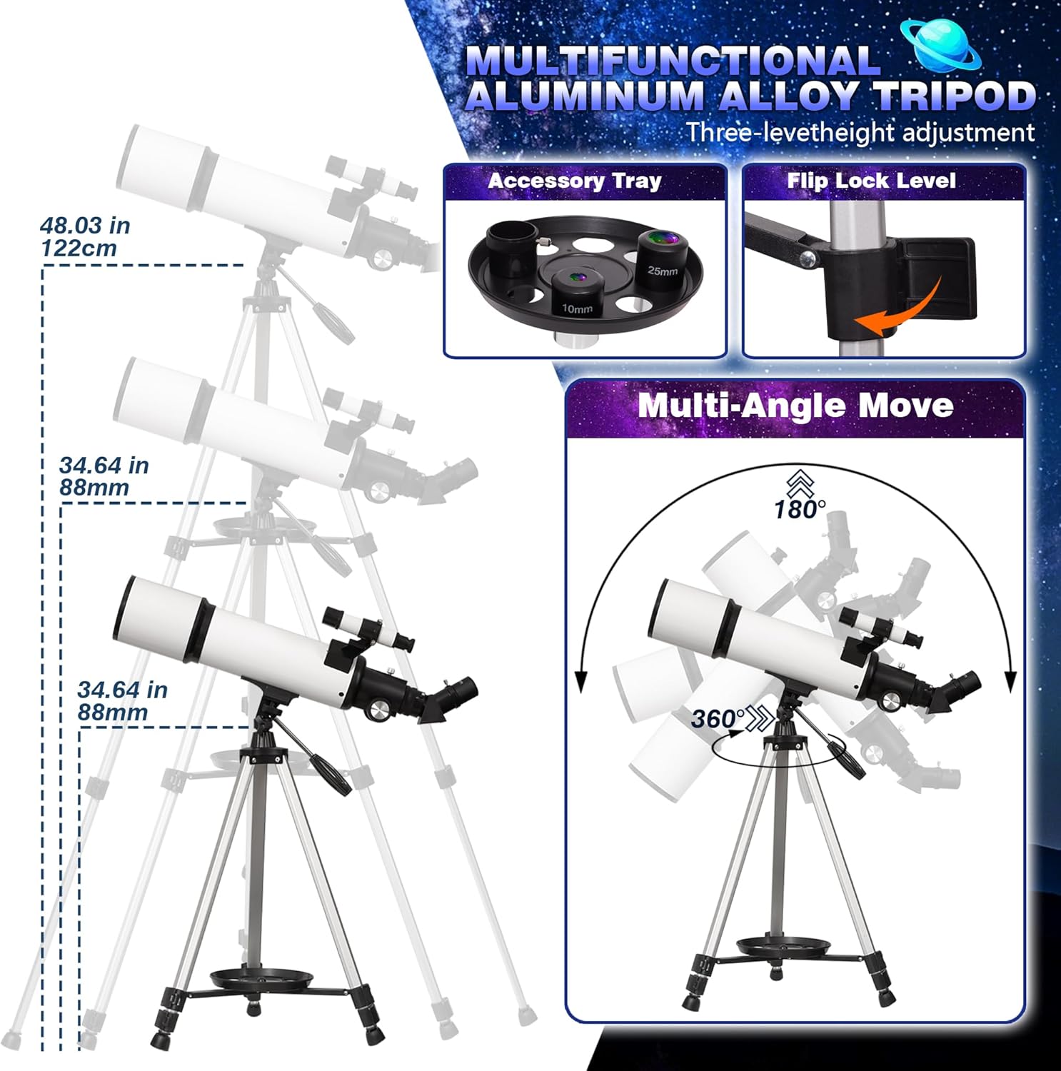Thumbnail 4 de QQ CAT 70mm aperture refractor telescope with phone adapter (500mm focal length, up to 150x) – tripod & carry bag
