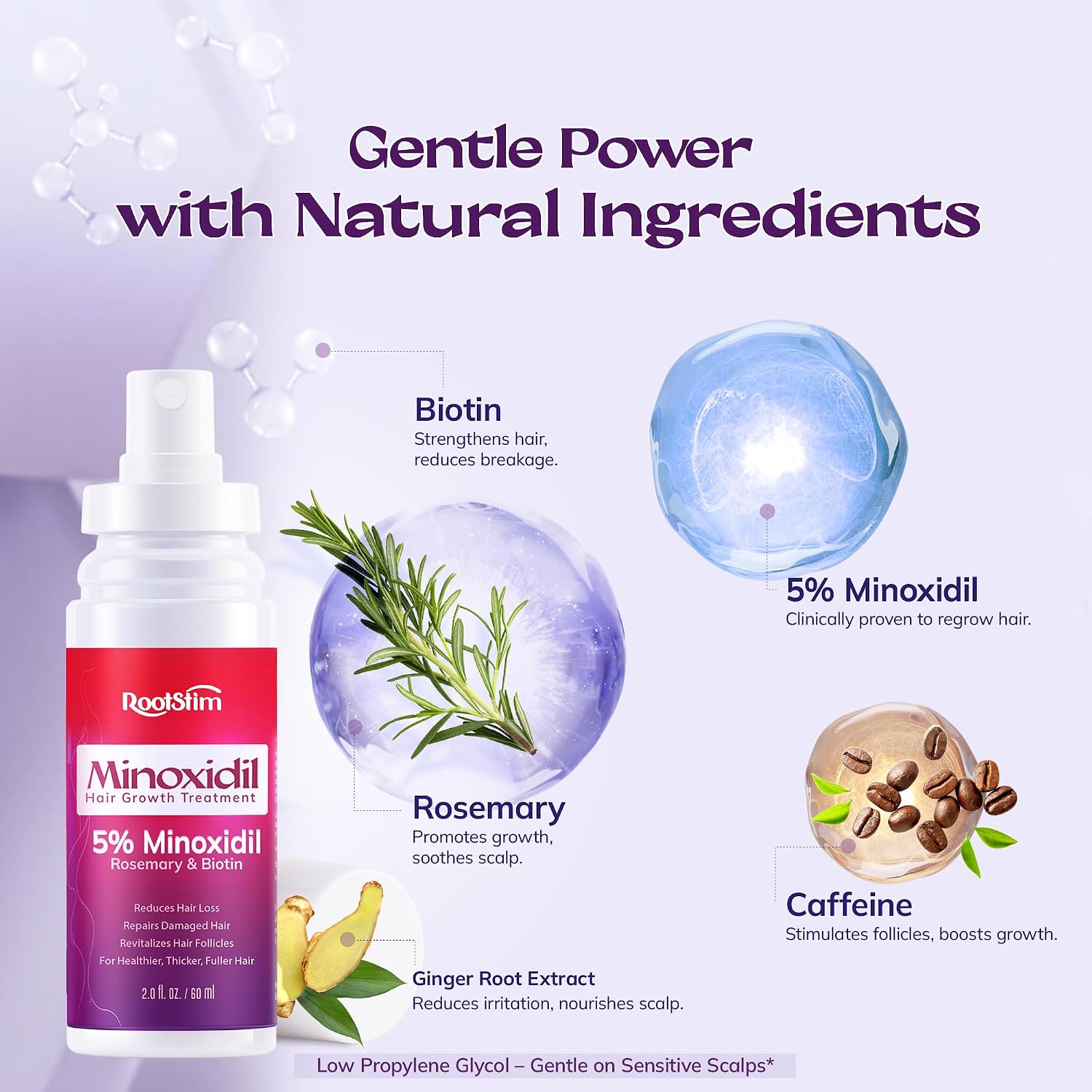 Detalle de RootStim 5% Minoxidil Spray for Women, 3-Pack with Rosemary & Biotin