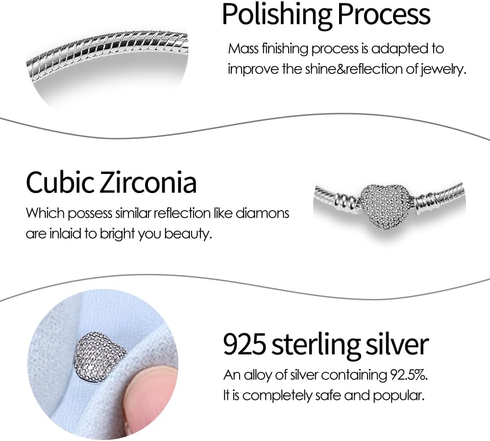 Detalle 2 de KUNSIR Moments - Bracciale Donna in Argento Sterling 925, compatibile con ciondolo Pandora, stile snake