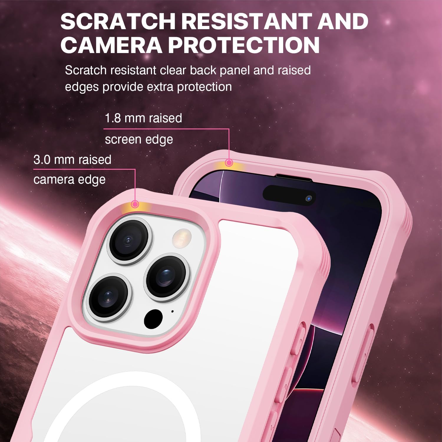 Thumbnail 5 de CENHUFO iPhone 16 Pro Max case with built-in 9H glass screen protector, camera lens protector and MagSafe support (Pink)