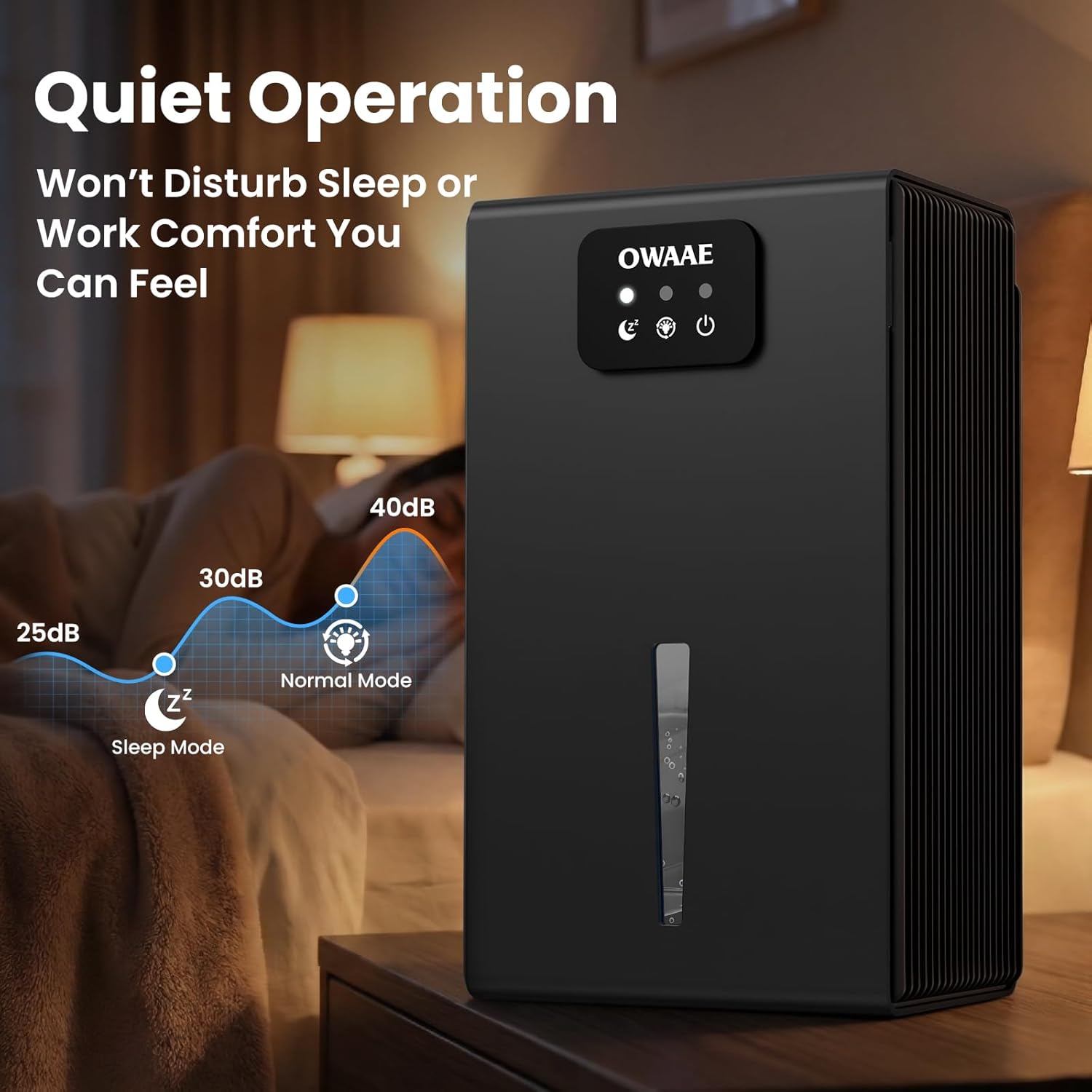 Detalle de OWAAE Dehumidifier: Quiet, 1000 sq.ft Moisture Control with 95oz Tank and Ambient LED