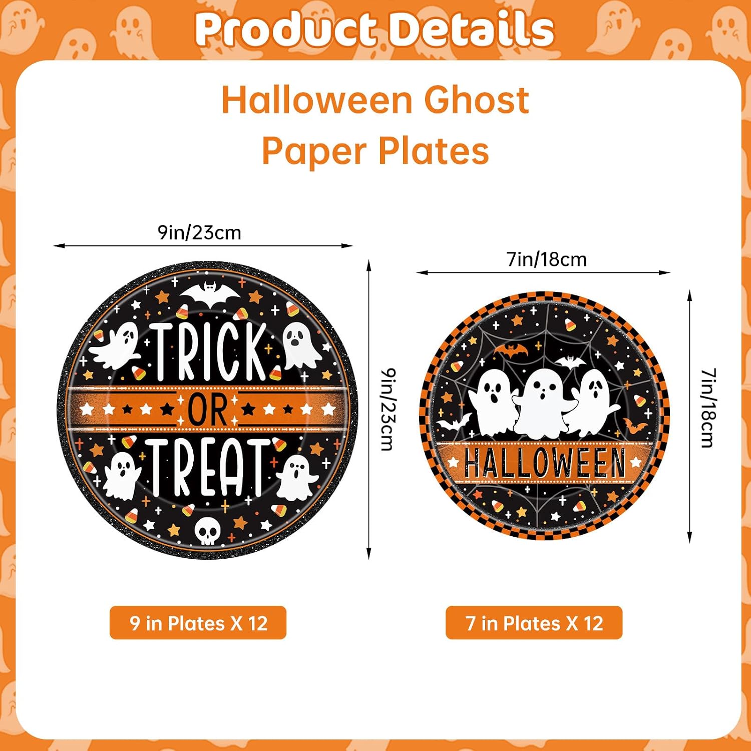 Detalle de Litmitfu Halloween Paper Plates, 24-Piece Set in 9-Inch and 7-Inch Sizes