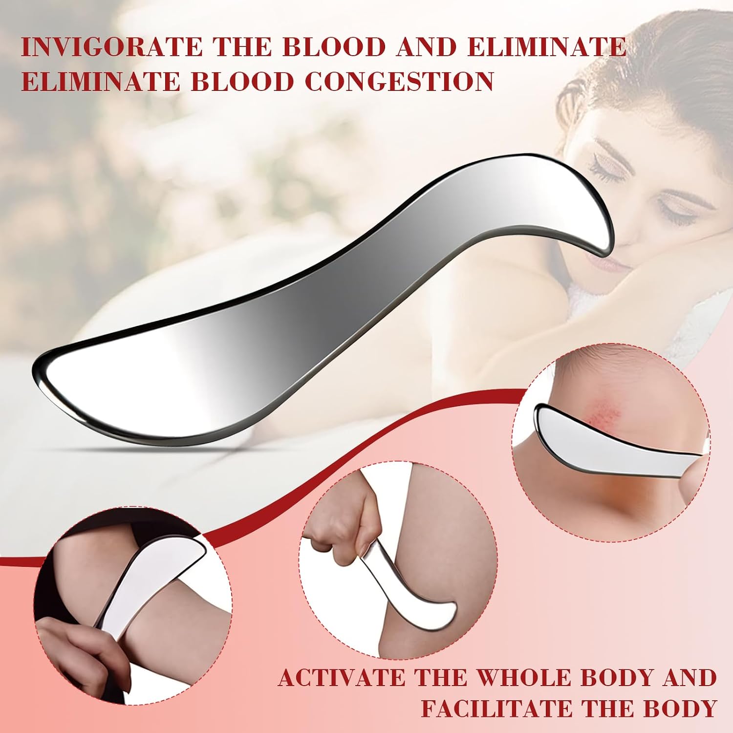 Detalle 2 de 3pz Gua Sha Acciaio Inossidabile 3 pezzi