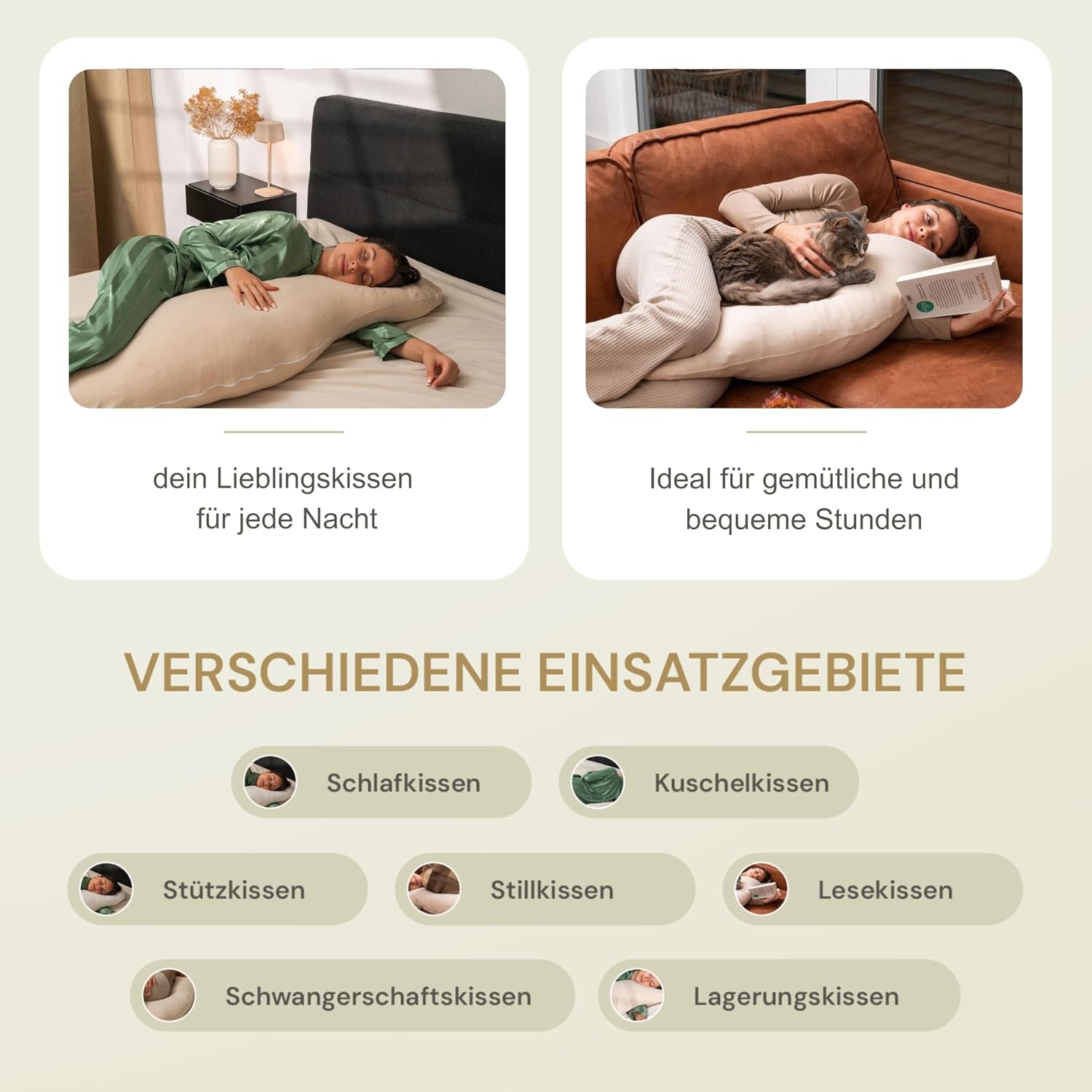 Thumbnail 4 de Opanoli ergonomisches Seitenschläferkissen – 100% Baumwolle, Oeko-TEX, Beige