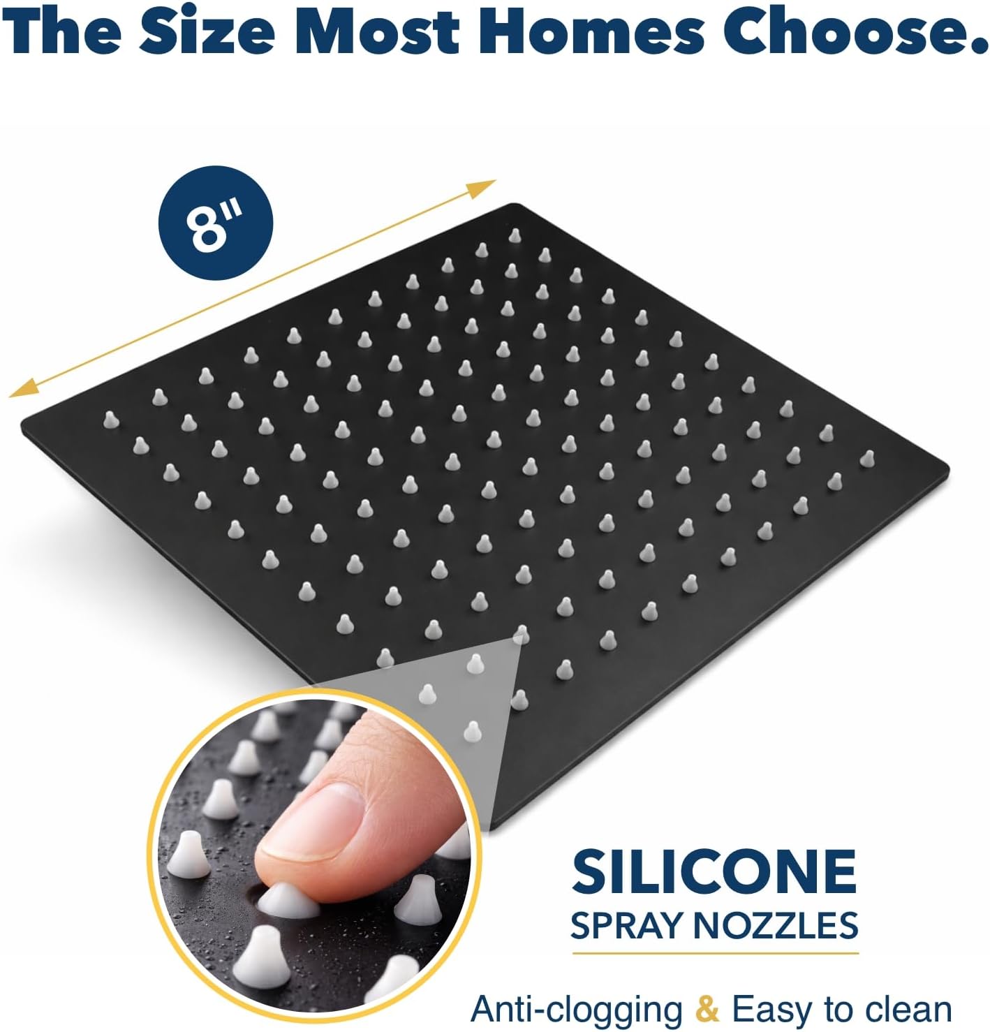 Thumbnail 3 de SIEYESCITY 8 Inch Large Square Rainfall Shower Head – Stainless Steel, Adjustable Overhead Waterfall, 100 Silicone Jets