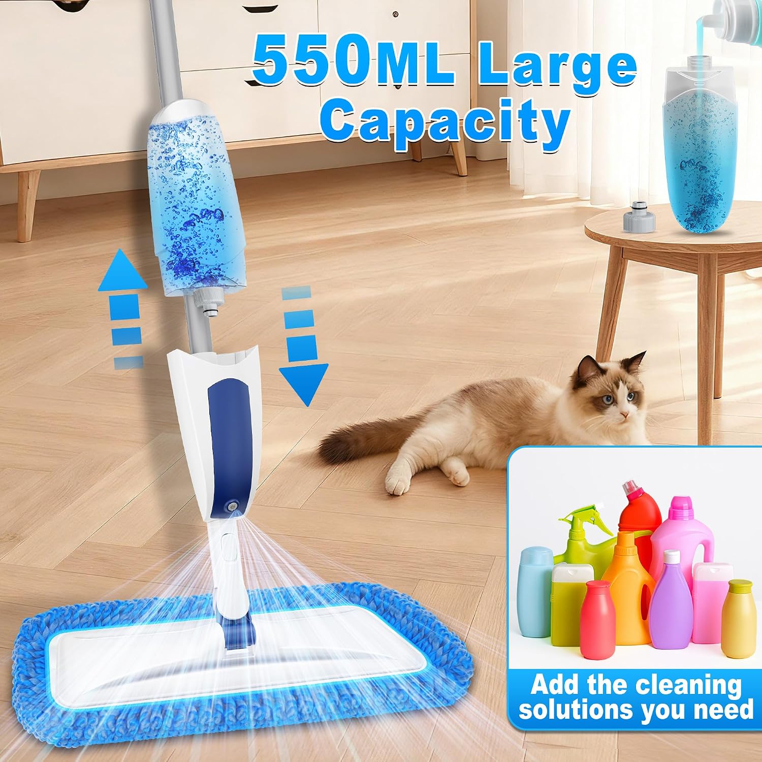 Thumbnail 1 de Microfiber Spray Mop for Floors: 3 Washable Pads and 550ml Refillable Bottle