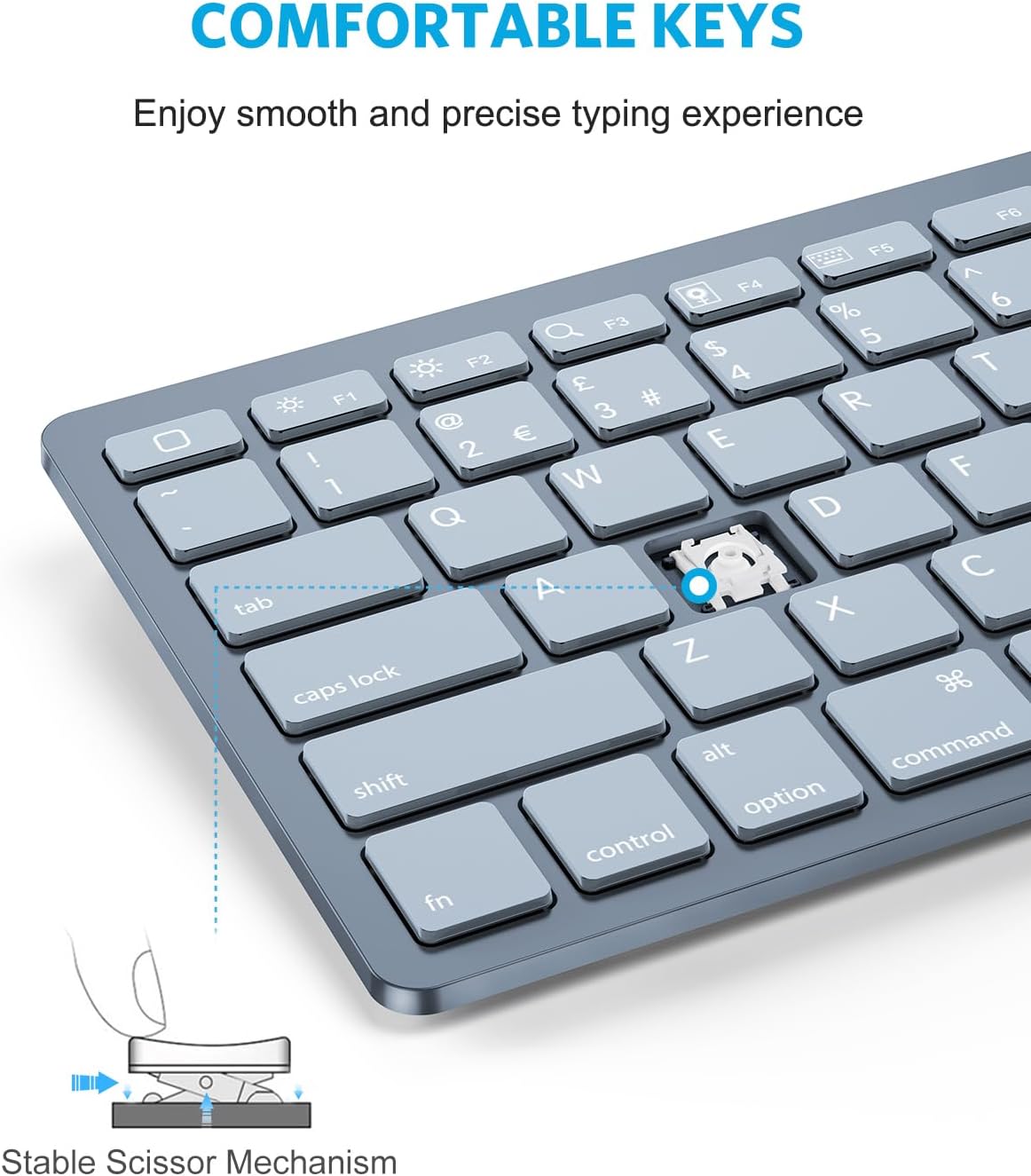 Detalle de OMOTON Bluetooth Wireless Keyboard for iOS (UK QWERTY) in Light Blue