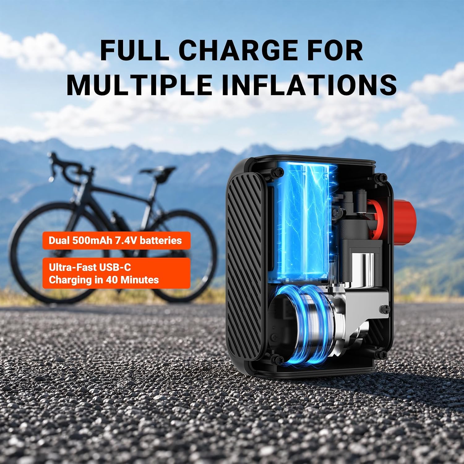 Detalle 1 de CooSpo Mini elektrische fietspomp, 120 psi, presets en automatische uitschakeling