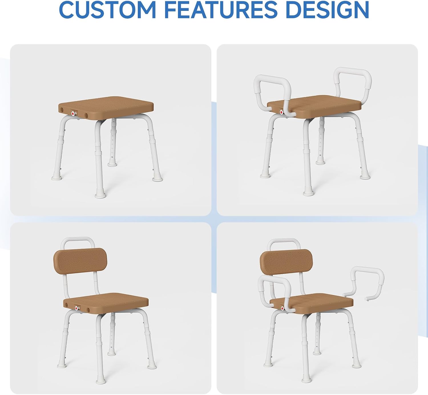 Detalle de Loyoda LSC017 Swivel Shower Chair with Adjustable Height and Removable Arms