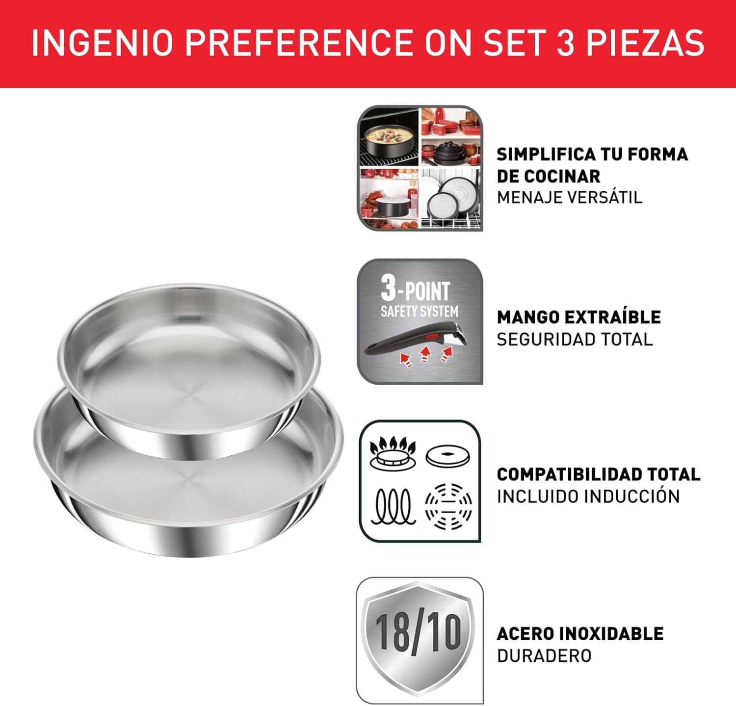 Thumbnail 2 de Tefal Ingenio Preference On - Sartenes apilables 24/28 cm