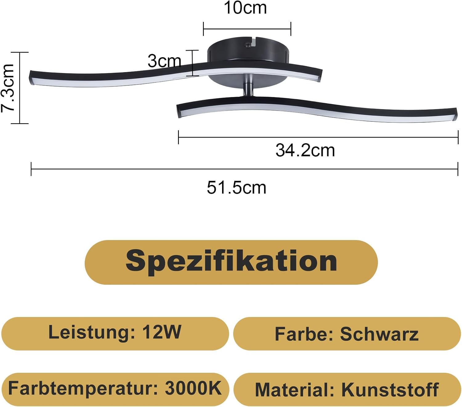Thumbnail 6 de Homefire LED Deckenlampe Küche Deckenleuchte mit Wellen-Design, 12W, 3000K warmweiß (schwarz)