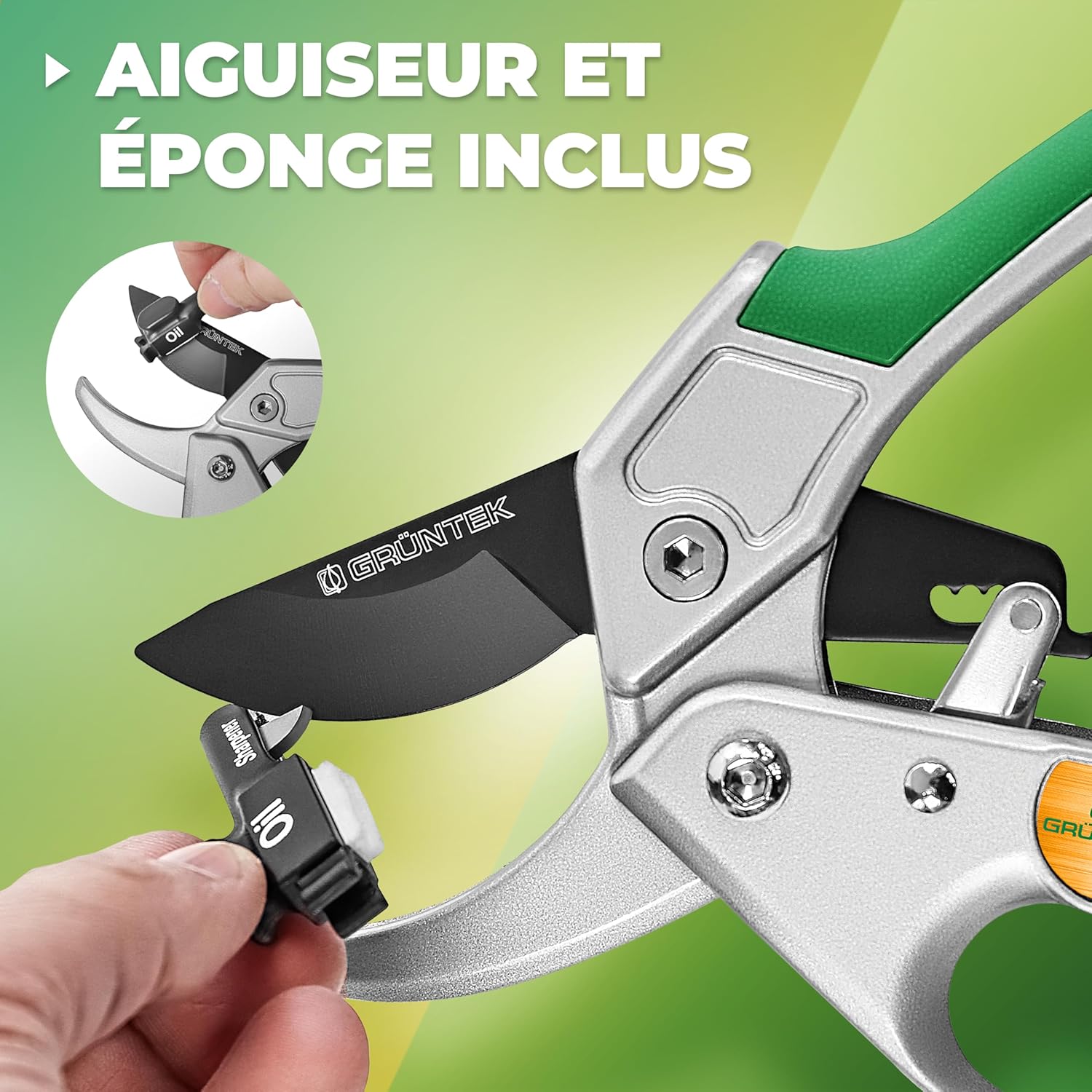 Thumbnail 5 de GRÜNTEK Sécateur de Jardin Professionnel à Cliquet Automatique et Enclume 20 cm – Condor