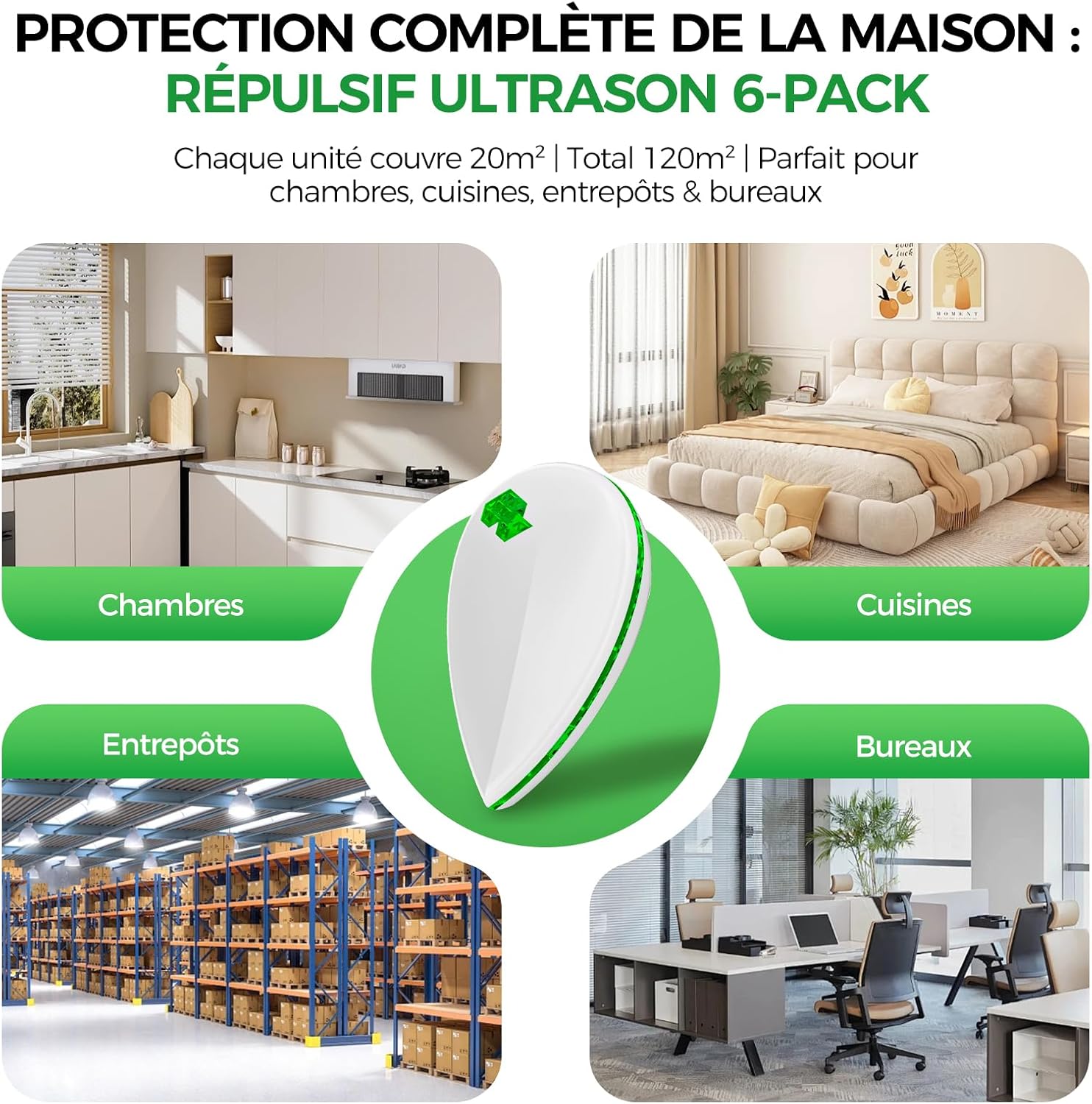 Detalle de veorkide Ultrasuoni per Topi 6 Pack: Repellente ad Ultrasuoni Anti Zanzare, Antizanzare, 3 Modalità Professionali