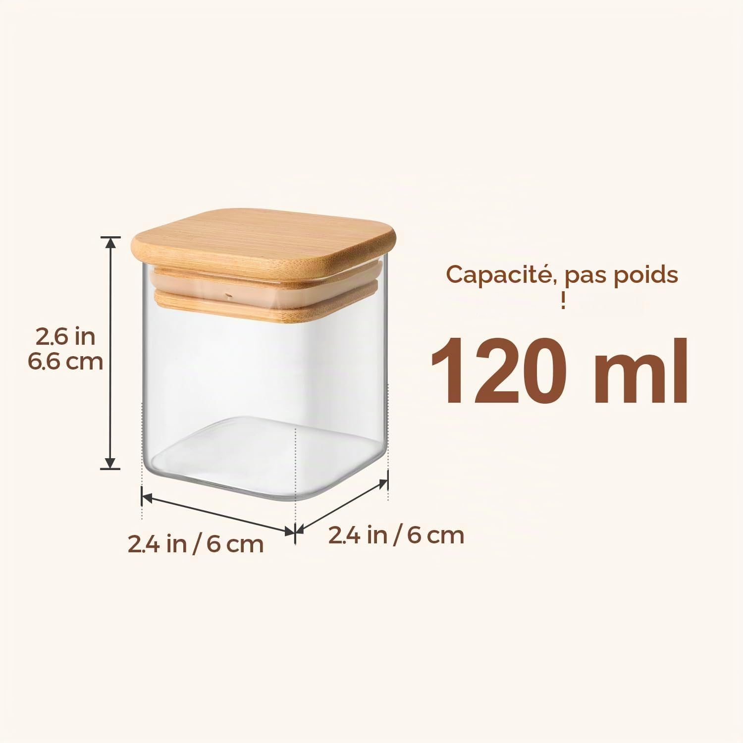 Detalle de ComSaf Square/4oz/16pcs glazen kruidenpotjes, 120 ml, bamboedeksel