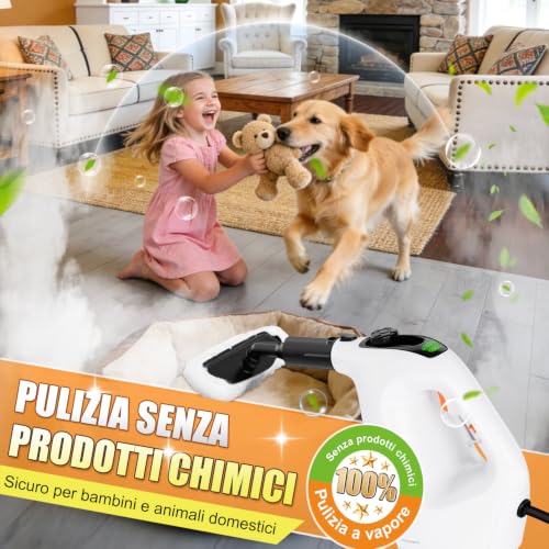 Detalle de Muvano Pulitore a Vapore Portatile 450 ml, 11 Accessori – Riscaldamento in 10s e potenza 1500W