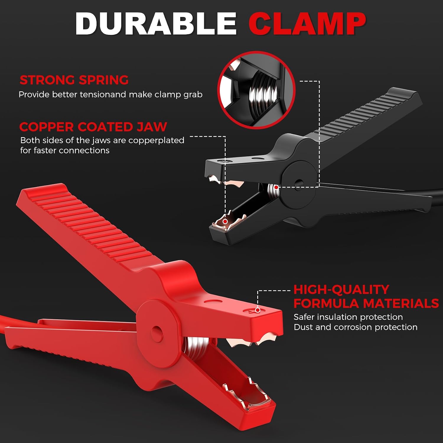 Detalle de Jump Leads Car Van Battery Jumper Cables, 3 Metres, 3000 Amp Heavy Duty with Colour-Coded Copper Clamps