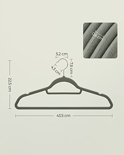 Detalle de SONGMICS Percha de Terciopelo, Juego de 20, Antideslizantes con Barra para Corbatas y Gancho Giratorio 360°, 0,6 cm de espesor, 43,5 cm, Gris CRF20V